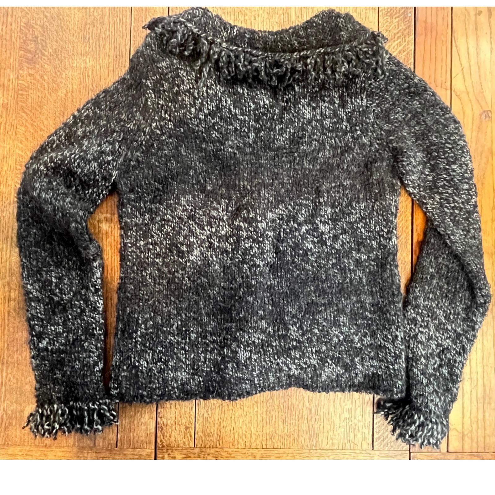 Kuna Baby Alpaca Wool Fringe Sleeve Cardigan M Nwt Y2k Marled Button Black Grey — image 2 of 8